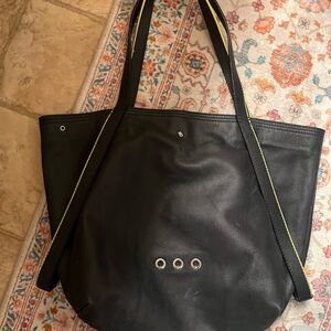 Mandarina Duck Black Pebbled Leather Tote with Silver Accents